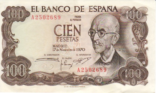 Spain, Franco, bank notes peseta, 100 peseta, later pattern 