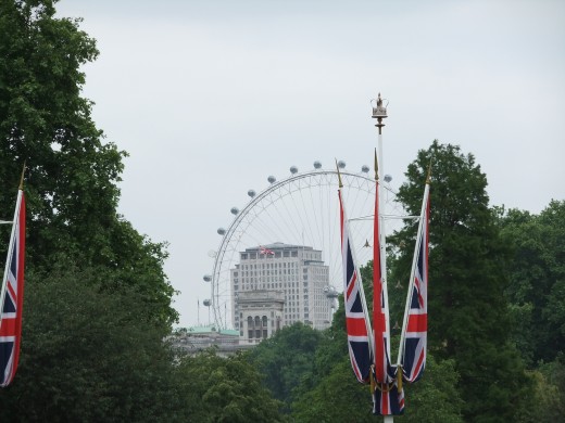 View of the London Eye, taken from the Victoria Memorial in front of Buckingham Palace