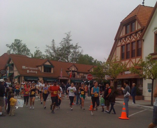 The final stretch of the Santa Barbara Wine Country Half Marathon, which ends in Solvang