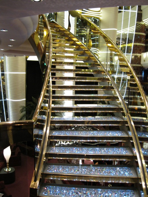 Stairway from fifth deck piano bar to the sixth deck on the Splendida.