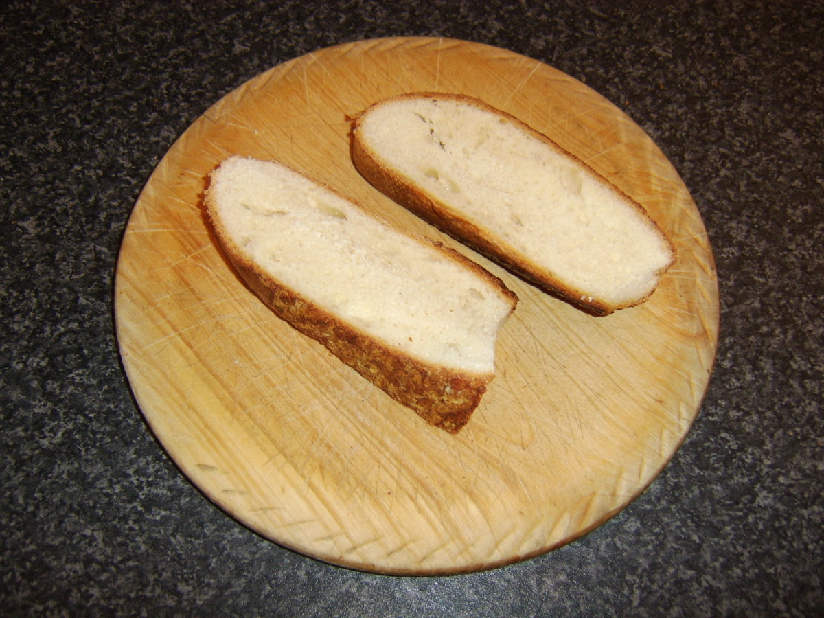 Slices of crusty bread for making bruschetta