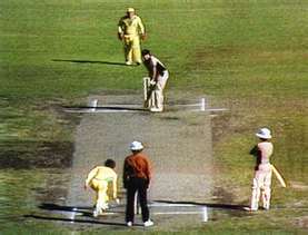 Trevor Chappell sending a rat scurrying. The non-striker, Bruce Edgar, is not amused.