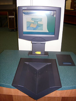 A self-checkout machine in a college library.