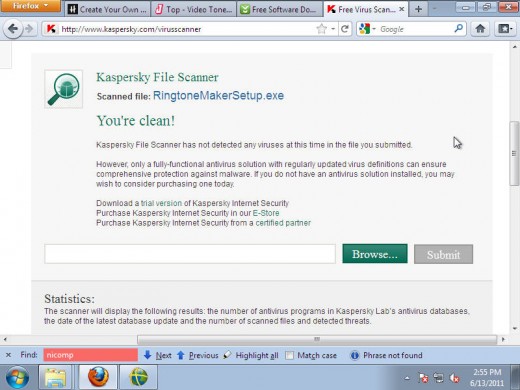 Kapersky Labs approved of our downloaded file. 