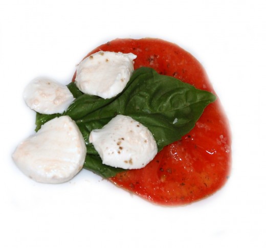 One layer of a Caprese Salad