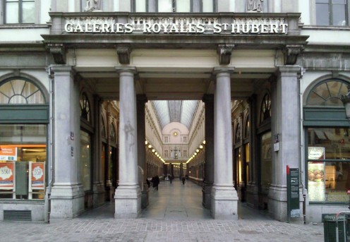 The entrance to the Royal St Hubert Galleries, Brussels, Belgium