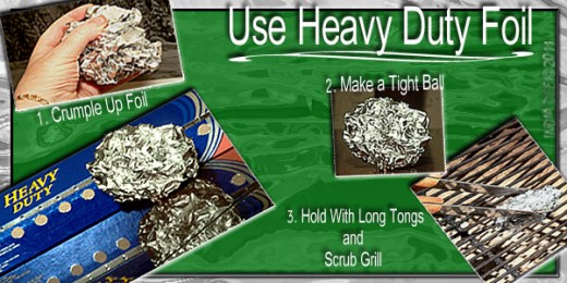 Balling-up aluminum foil makes a great cleaning tool for the BBQ Grill!