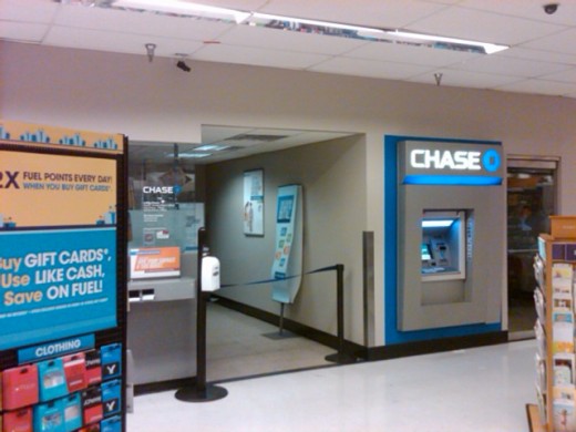 Chase Bank mini-branch office and ATM machine inside a Fry's Supermarket in Casas Adobes, Arizona