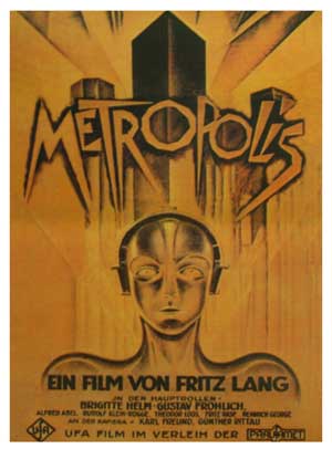 an image of the original posters to promote the 1927 german silent film "Metropolis."