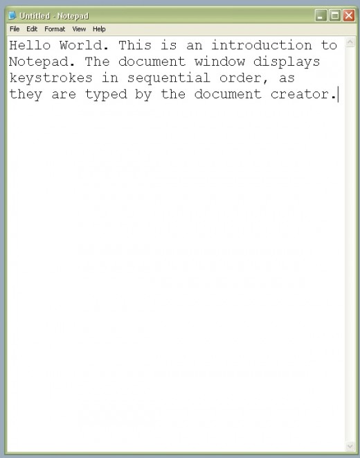Keystrokes entered into a Notepad document