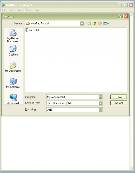 An example of the Save As dialog box after a file name has been provided by the program user.