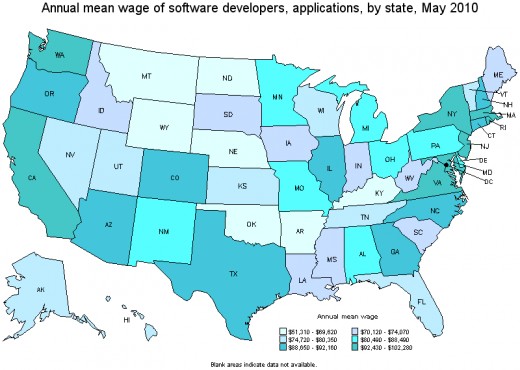 Annual mean wages of applications software engineers.