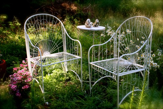 Romantic seating area in the garden.