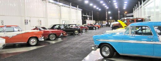 Cars up for auction at the Barrett-Jackson Auto Auction in Orange County, CA.