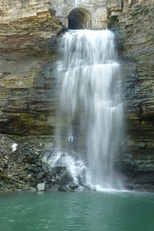 Chedoke Falls as it looks today. Note the person standing behind the waterfall.