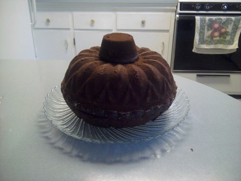 Inverting the cupcake onto the bundt cake helps the pumpkin take shape!