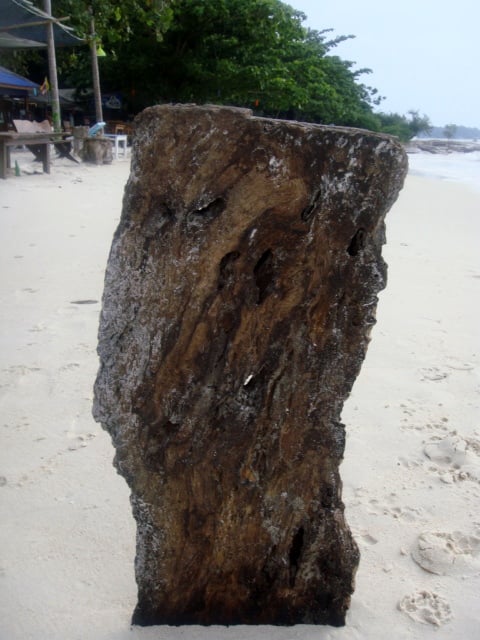 White Sand in Contrast to Wooden Post
