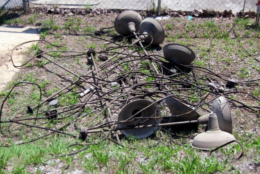 Randy, Ray, and I spent this morning pulling out some old light fixtures from our warehouse.
