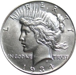 The front of the coin shows Liberty in all her glory!