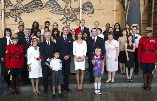 The Royal couple with the newly sworn-in citizens at the Canadian Museum of Civilization, July 1, 2011.   Along with Immigration and Multiculturalism Jason Kenney (R) and Governor General the Right Honourable David Johnston (L) and their wives.