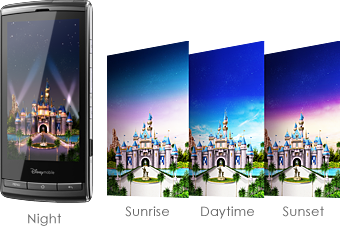 Disney Mobile Japan DM009SH Android phone, custom live wallpaper featuring Magic Castle