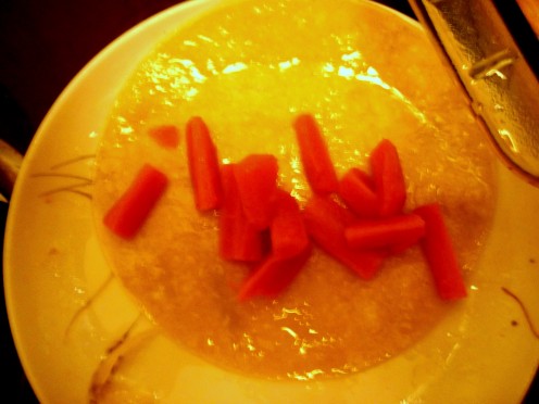 carrot cooked with Best Roast ever, rinsed and cut into 1/8's so they will cook evenly without burning in the tortilla