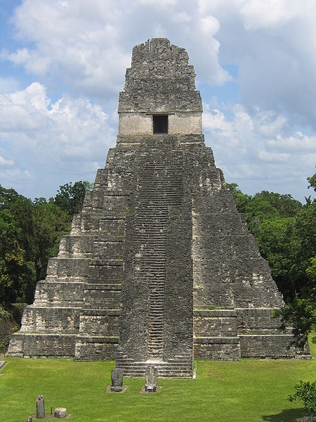 The temple at Tikal, one of the capitals of the Mayan empire. Today it is a UNESCO world heritage site and one of the best understood archaeological sites in the world.