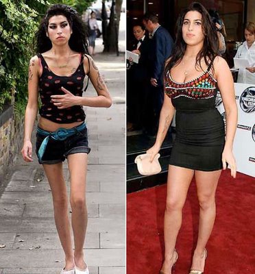 Left: Drug addiction stole Amy's youthful appearance and beauty.  To the right: A healthy, sexy Amy Winehouse before drug addiction took control of her life.   Credit: Google Images