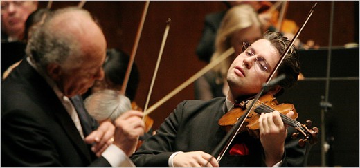 The violinist Julian Rachlin performing Thursday with the New York Philharmonic, led by Lorin Maazel. 