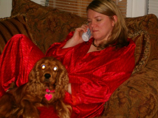 Sammie on the phone while Molly listens in.