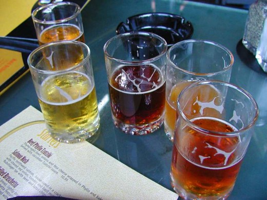 Beer tasting with several beers.