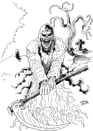 A grim reaper of death drawing by Wayne Tully 2011.