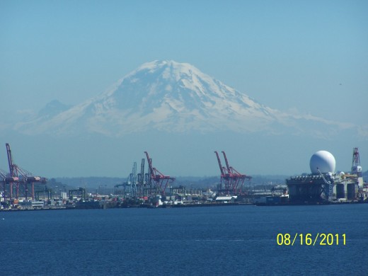 MT.  RAINIER, WA. FROM THE STERN OF THE CARNIVAL SPIRIT