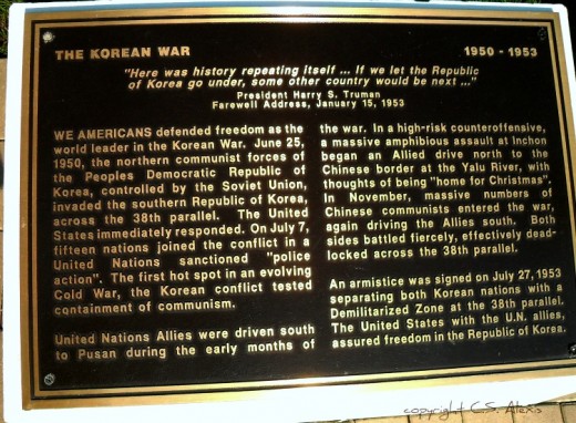 A History of Military Conflict cast in bronze scripture tells the tale throughout the park tour. 