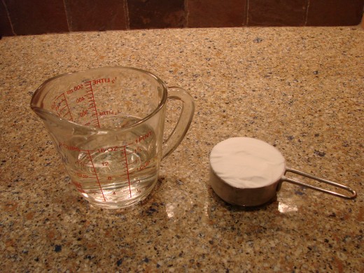 1 cup white vinegar and 1/2 cup baking soda