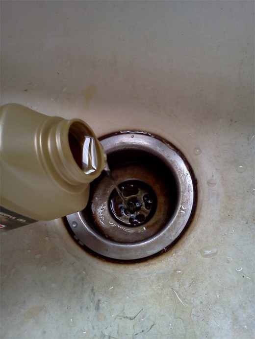 Step 3: Pouring Drano down my kitchen sink.  See how it gels up?