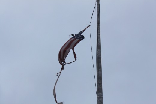 wind torn American Flag after Hurricane Irene moved through Milford, Ct 