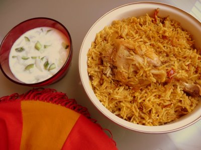 Chicken Biriyani with Yoghurt Raitha