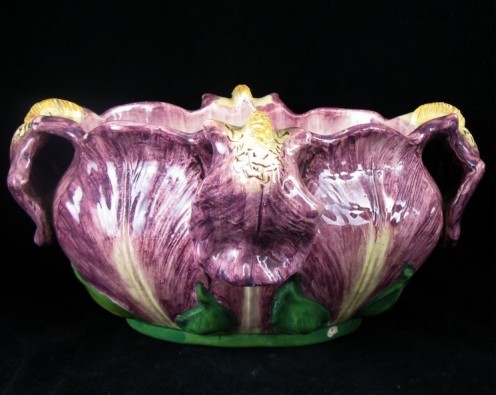 Iris window box by Delphin Massier, Vallauris, France, circa 1900