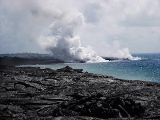 Lava from Pu'u O'o enters the sea, 2008.