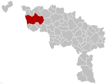 Map location of Tournai, Hainaut, Belgium