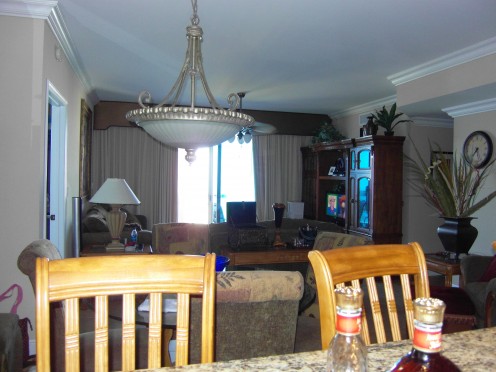Kitchen, looking into the living room / dining room.