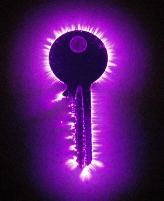 Kirlian photograph of an inanimate object-A key showing that it has an energy pattern. 