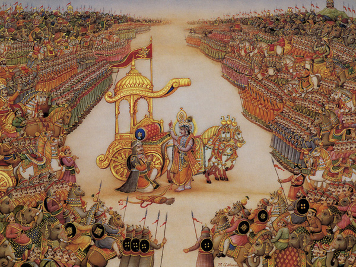 Señor Krishna instruye al gran guerrero y devotee- Arjuna