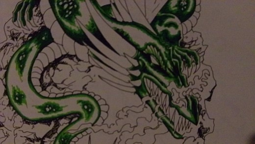 A dragon tattoo idea by Wayne Tully. See The Video of the full drawing at the end of this tutorial collection.