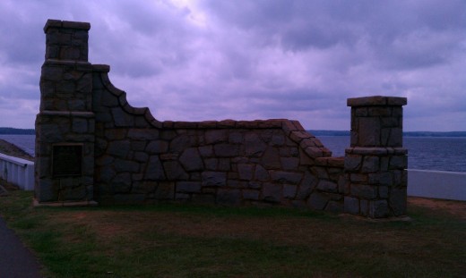 stone marker on the Irmo side at beginning of old dam
