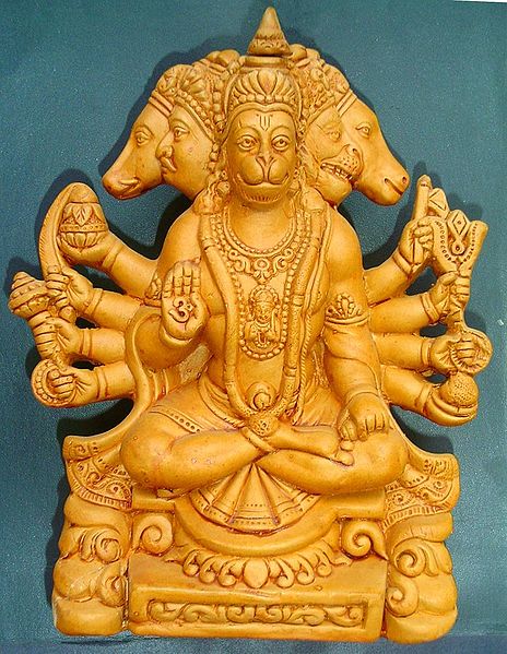 A terracotta sculpture of Panchamukha Hanuman