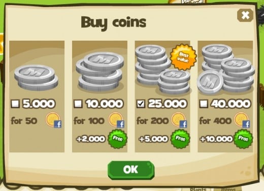 Additional coins can be purchased