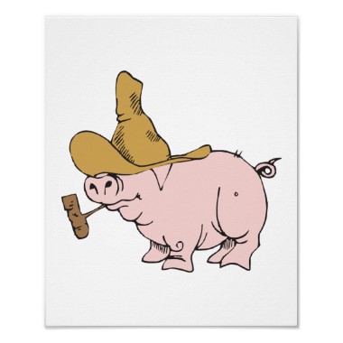 TYPICAL SOUTHERN CARTOON--PIG WITH HAT, AND PIPE. IT MAY BE FUNNY FOR A MOMENT, BUT IT GETS OLD.
