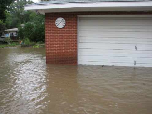 The garage was flooding but, we had taken the yard equipment out on the initial run. We saved the generator, power washer, lawnmower, and other large machines.